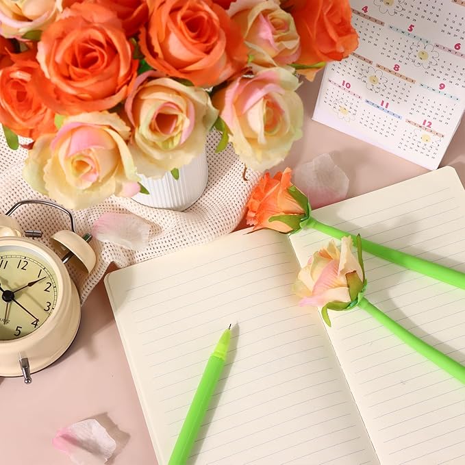 28 Pcs Flowers Pen Artificial Rose Pens Rose Shaped Ballpoint Pen Back to School 0.5mm Ink Rollerball Pen Wedding Floral Pens for Women Girlfriend Wife Mother Office Birthday Classroom Reward