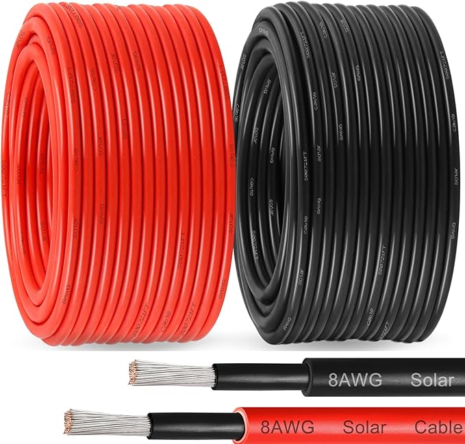 Solar Pane Wire 8 AWG - Solar Extension Cable 200Ft Black & 200Ft Red 8 Gauge Tinned Copper PV Wire for Outdoor Automotive RV Solar Panel Boat Marine (Black+Red)