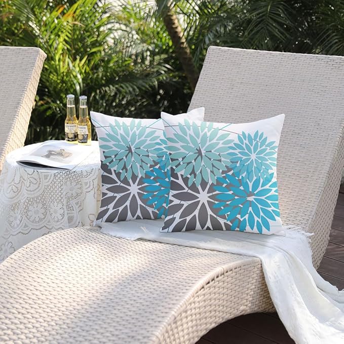 DFXSZ Outdoor Pillow Covers 18x18 Inch Set of 2 Blue Flower Decorative Waterproof Summer Outdoor Pillow Covers for Patio Funiture Garden Couch 168H18