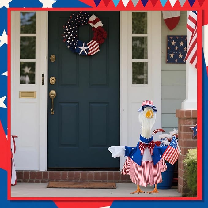 Patriotic Porch Goose Outfits for 23 Inch Lawn Statue, 4th of July Uncle Sam Costume for Plastic/Cement Statue, 250th Years Anniversary USA Sculpture Clothes for Garden Patio Party Decoration