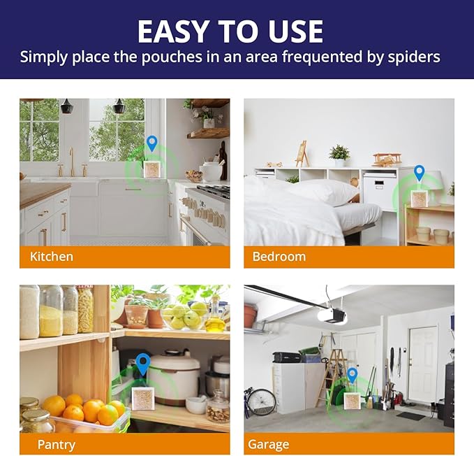 Spider Repellent Pouches Indoor and Outdoor:Effective Spider Deterrent for House Garage Attic - Safe for Kids and Pets with Plant-Based Essential Oils 10 Pack