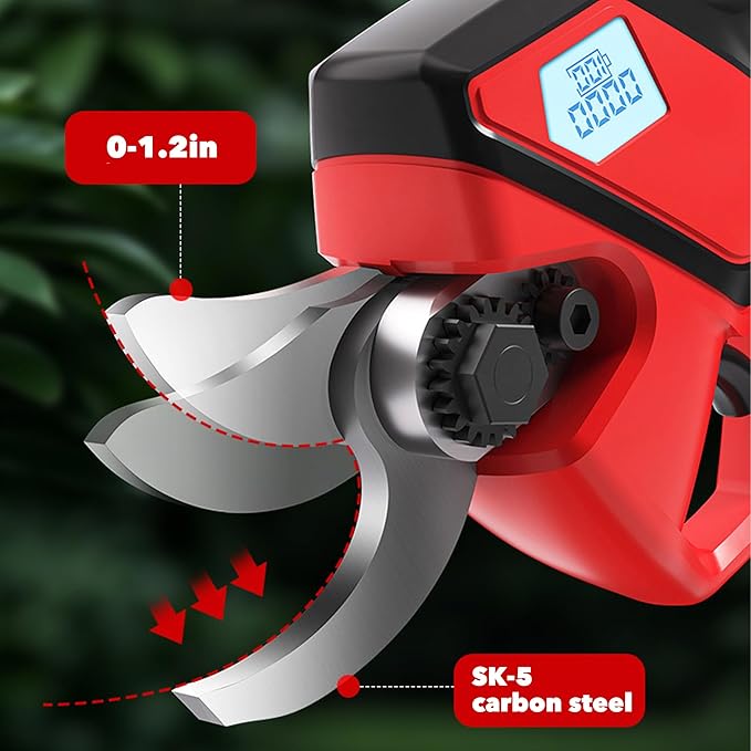Electric Pruning Shears, Garden Cordless Pruner, Battery Powered Shrub Shears with LCD Display, Two Rechargeable Batteries for Shrubs Trees Trimming