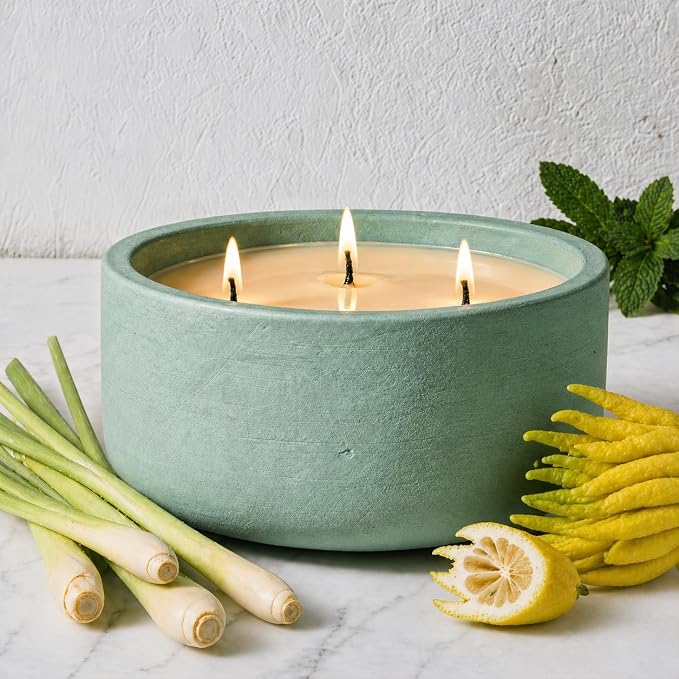 20oz Large Scented Candle Outdoor - Citronella & Bergamot, 3 Wick Non Toxic Soy Scented Candles Indoor, Green Decorative Ceramic Jar Candle for Women, Men, Patio, Home, Bedroom, Bathroom, Living Room
