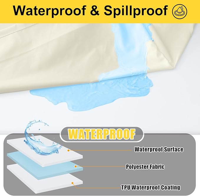 Smiry Picnic Table Cover with Bench Covers, Waterproof Elastic Fitted Polyester Tablecloths for 5 Ft Rectangle Tables, Washable Windproof Tablecloth for Camping, RV & Outdoor (Beige, 30x60 Inches)