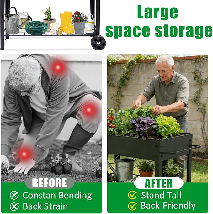 aboxoo 49" L*25" W*31" H Planter Raised Beds with Legs,Outdoor Metal Planter Box on Wheels,Elevated Garden Bed for Vegetables Flower Herb Patio