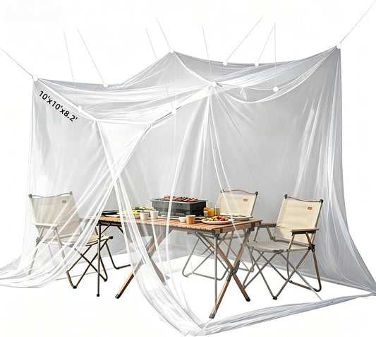 10'x10'x8.2' Outdoor Camping&Patio Mosquito Netting,Large Mosquito Netting with Hanging Ropes for Patio Camping Home Outdoor Travel (White)