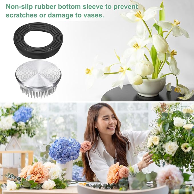 M METERXITY 2-Pack Flower Frog 1.97" Round Steel Floral Arranger Pins Ikebana Holder W Rubber Base for Flower Arrangements/Craft Plant/Home Decor, Floral Kenzan Fixed Tool [1.1cm Pins]