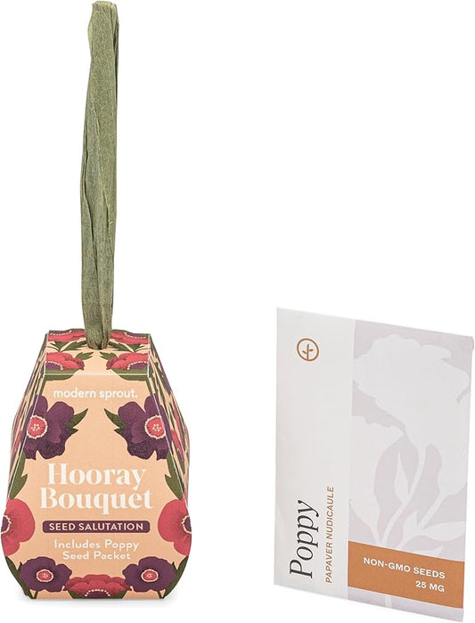 Modern Sprout Seed Salutations - Garden Seed Packet Gift Tag/Ornament - Non-GMO Poppy Seeds for Planting Indoor & Outdoor - Unique Gardening Gifts for Baby Shower Birthdays - 12 Pack(Hooray Bouquet)