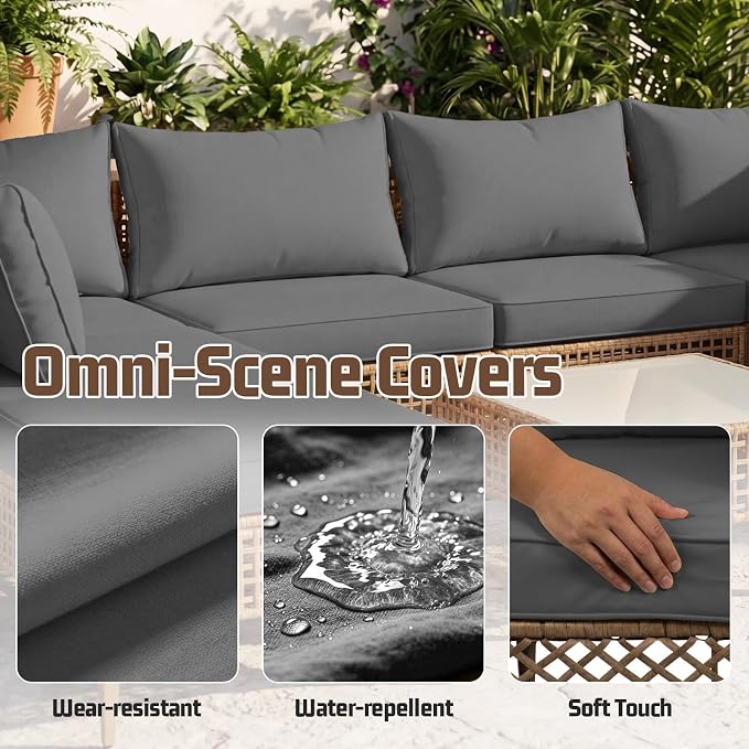 14pcs Outdoor Patio Cushion Covers Replacement, 24" Zippered Outdoor Cushion Covers Waterproof, UV Resistant & Washable Patio Furniture Cushion Covers Waterproof for Patio Sectional, Lght Grayi