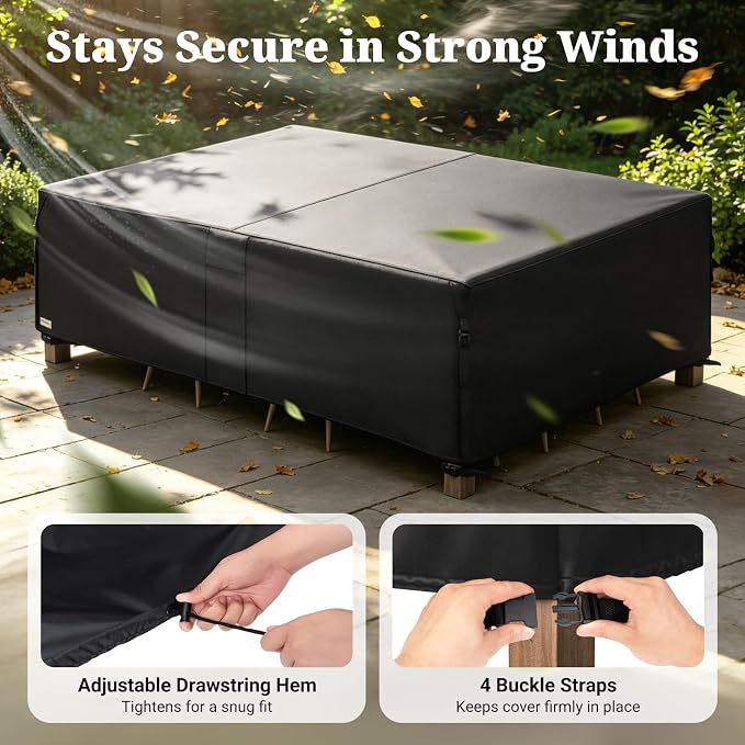 MR. COVER Heavy Duty Patio Furniture Covers, 900D Outdoor Furniture Cover Waterproof , Large Patio Set Covers Waterproof Outdoor for Dining Table and Chairs Combo, 90 x 64 x 28 Inch, Black
