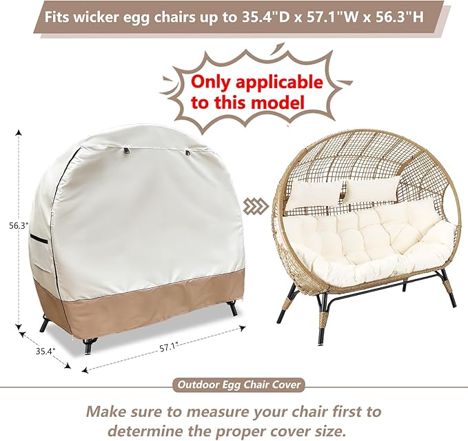 okcool Outdoor Egg Chair Cover,Double Egg Chair Cover for 2 Person Egg Loveseat Chair (Beige & Brown,Fits 35.4" D x 57.1" W x 56.3" H Egg Chair) ﻿