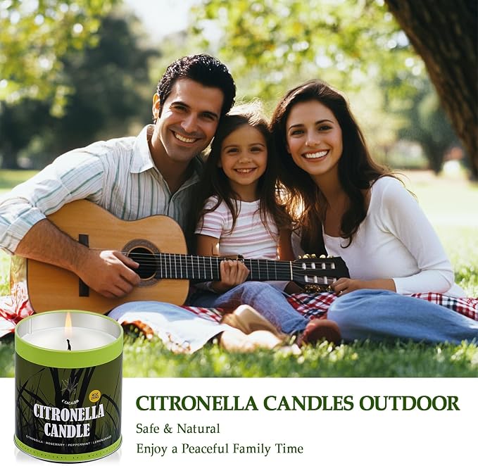 Citronella Candles Outdoor Set, 2 Pack Jar Candle for Patio Camping Backyard Picnic, Infused with 5 Plant Essential Oils, 9 Oz Non Toxic Candles, Scented Candles Sets Gifts for Men Women