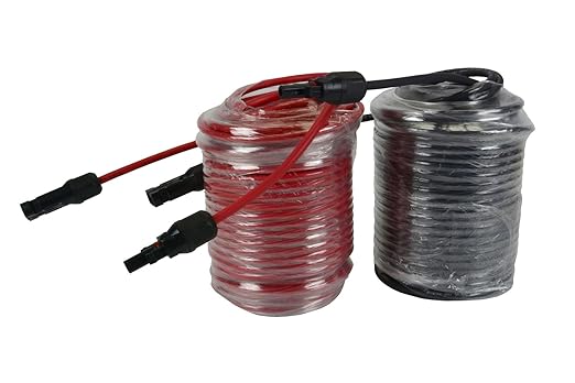 TEMCo Solar Panel Extension Cable 10 AWG 100 Ft Red + 100 Ft Black w/Staubli MC4 Connectors