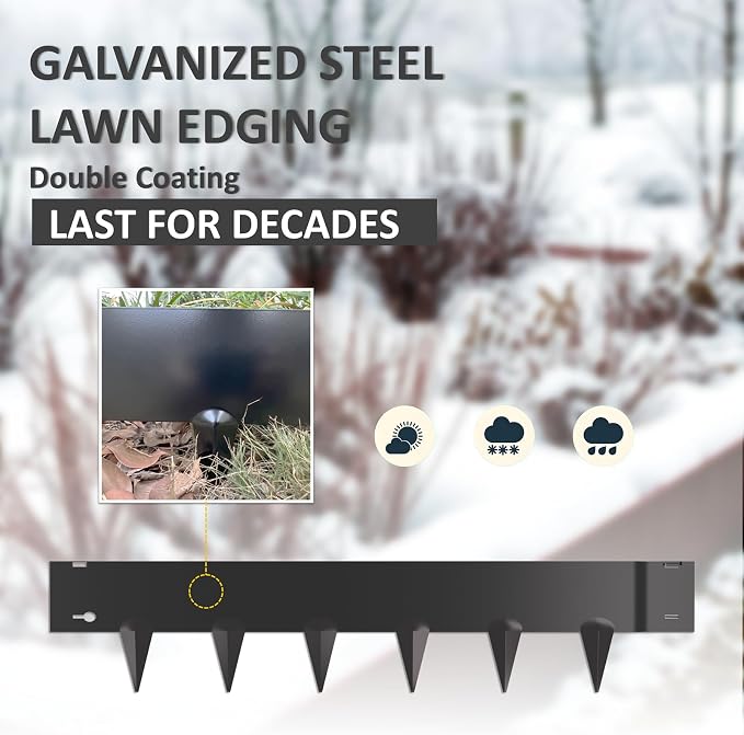 20ft. Galvanized Steel Landscape Edging (6-Pack) – 40" x 8" Metal Garden Border, Hammer-in Lawn Edging for Landscaping, Tree Rings, Yard & Pathway – Black Steel Lawn Edge for Garden Design
