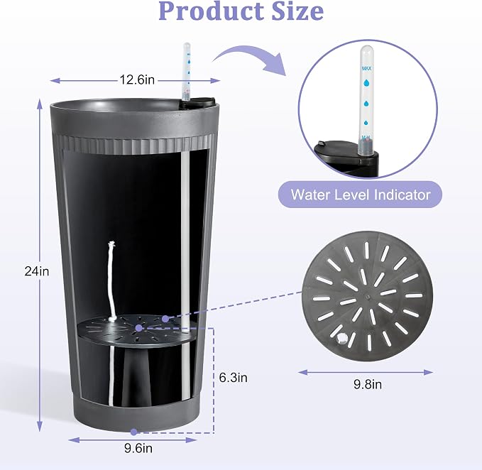 24in Tall Self-Watering Planters Set of 2, Gray | Water level indicator, Self-watering irrigation system, Non-toxic PP plastic, Weather Resistant, Indoor Outdoor Use
