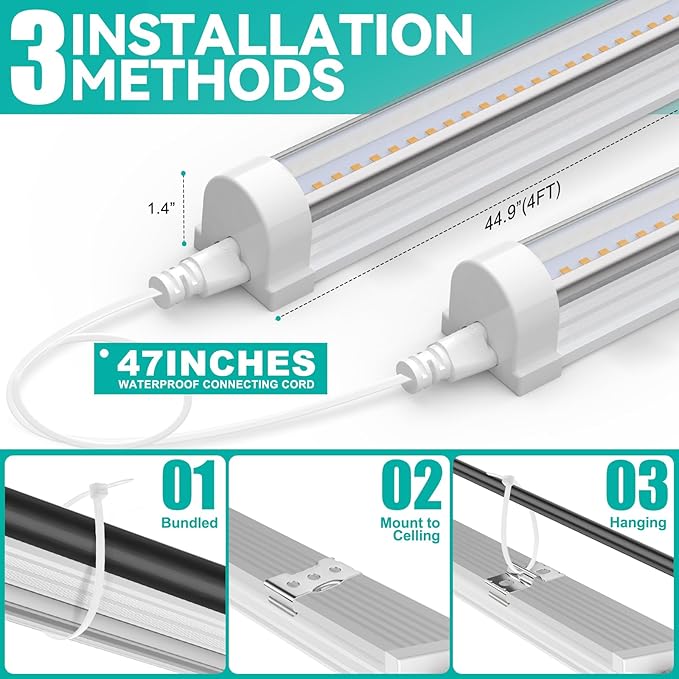 JESLED Plant Grow Lights, 4FT 5000K Full Spectrum Daylight White, 96W(2 X 48W,600W Equivalent), Linkable Grow Light Strips for Indoor Plants, Seed Starting, Greenhouse, Growing Shelf, 2-Pack