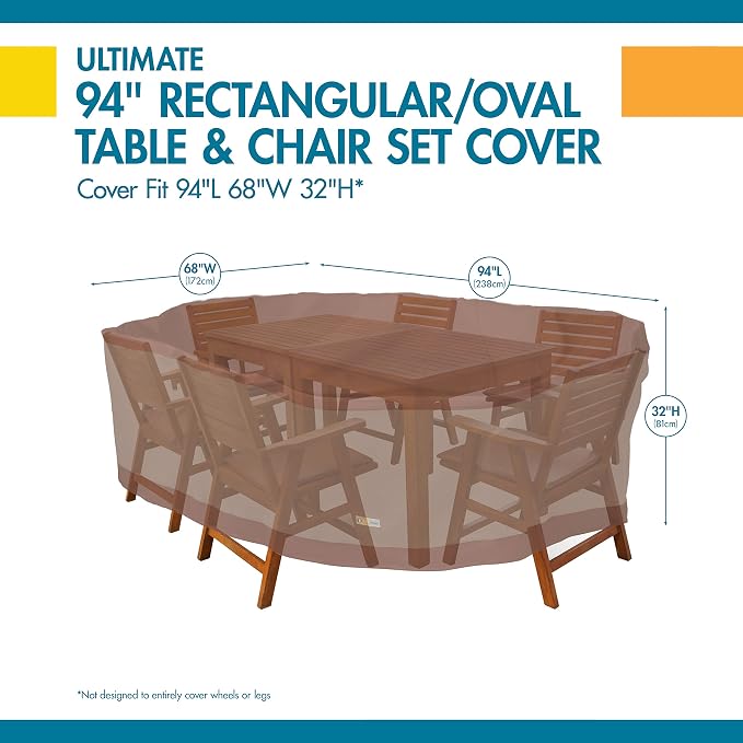 DUCKCOVERS Ultimate Waterproof 96 Inch Rectangular/Oval Patio Table with Chairs Cover