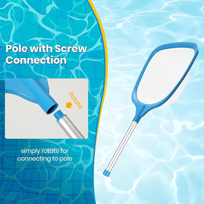 Tavaleu Pool Skimmer Net,Deep Pool Leaf Net with Reinforced Frame, Large Capacity Rake Net for Cleaning, Debris Pickup Removal