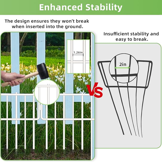 Blingluck Animal Barrier Fence, 10 Pcs Upgrade 1.26 in Gap Decorative Fences No Dig Fence for Rabbits and Dog Ground Defense, Rustproof Metal Wire Garden Edging Border for Outdoor, Yard, White