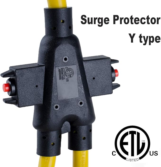 Yodetek 3 FT Generator Cable Adapter with Circuit Breaker, Generator Distribution Cord, 10 Gauge 4 Prong Extension Cord Splitter, L14-30P to (2) 5-15/20R…