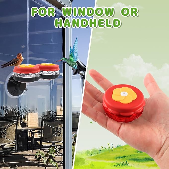 Gbekery Handheld Hummingbird Feeders (Set of 2) with Window Mount Suction Cup, New Upgraded Small Glass Hummingbird Feeder for Outdoors, Mini Window Humming Birds Feeders