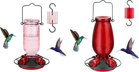 FEED GARDEN Glass Hummingbird Feeder 16 Oz Pink + 20oz Red
