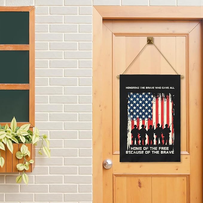 Memorial Day Patriotic House Flag Honoring Fallen Soldiers Home Of The Free Because Of The Brave Outdoor Yard USA Flags Honor And Brave Garden Banner Lawn Porch Patriotic Decor 28 x 40 Inch