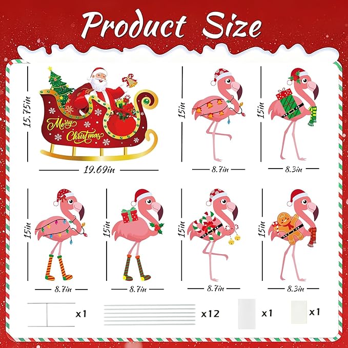 7pcs Christmas In July Flamingo Yard Sign with Stakes Waterproof Outdoor Lawn Garden Holiday Decoration for Patio Front Yard Pool Party Beach Seasonal Festive Decor Eye Catching Flamingo Sign