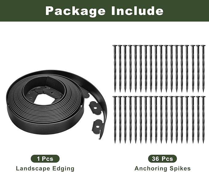 uxcell Landscape Edging, 1Pcs 40FT x 2" - No Dig Garden Edging Kit with 36 Stakes, Landscape Edging Border for Garden Lawn Flower Bed Yard Grass (Black)
