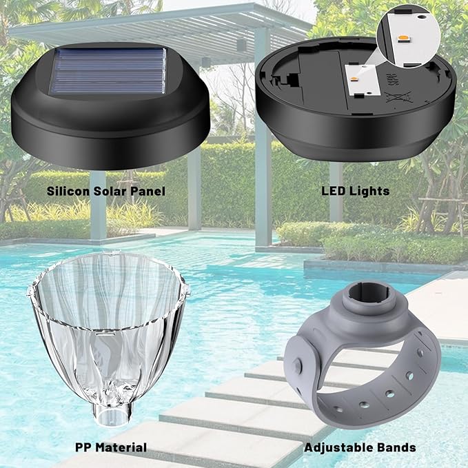 Solar Pool Lights for Above Ground Pools, LED Energy Saving Warm White Light, Waterproof for Frame Swimming Pools Night Accessories (8 Pcs)