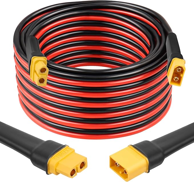 XT60 Extension Cable 25FT, 10AWG Tinned Copper Wire with XT60 Male to Female Connectors, Heavy-Duty Power Cord for RC Models, Drone, and Solar Applications