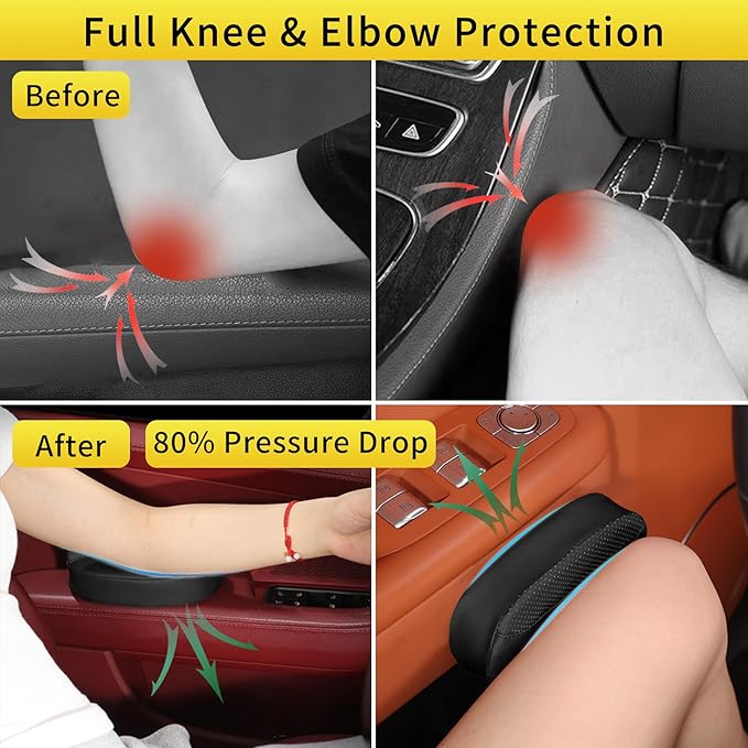 WEIHAO 2PCS Car Knee Cushion Pad, Suede Car Door Knee Pad Rest Cushion, Memory Foam Compact Center Console Knee Pad Support Cushion with Hook & Loop (Black)