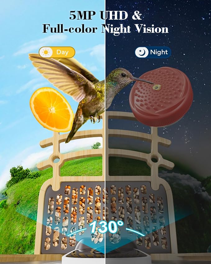 Bird Feeder with Camera Solar Powered, Bird Feeders for Outdoors with DIY Add-ons - Honey Jar & Fruit Fork & Squirrel Proof Net & 32GB SD Card, AI Identify Birds, Ideal Present for Birdlover