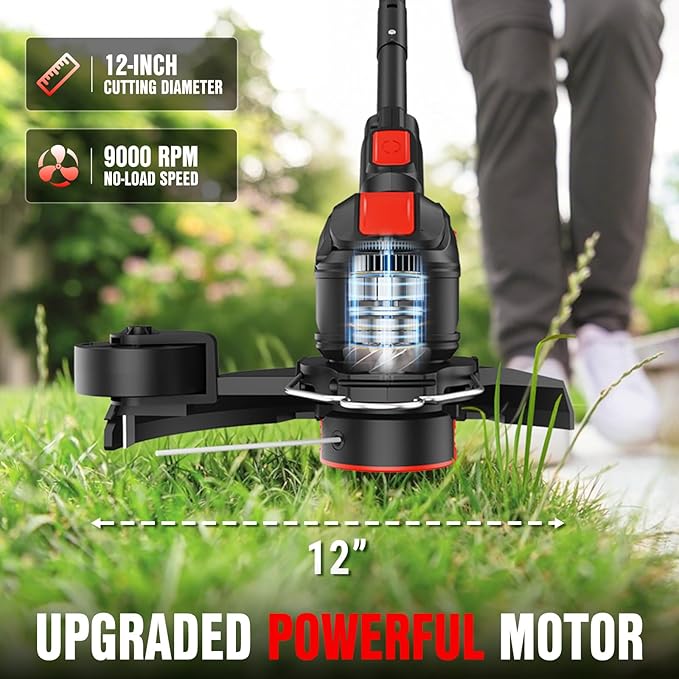 EWORK Weed Wacker Cordless 20V 12-Inch Weed Eater Battery Powered with 2×2.0Ah Batteries & Fast Charger Electric Weed Trimmer, Lightweight String Trimmer for Lawn Trimmer and Grass Edger Cutter