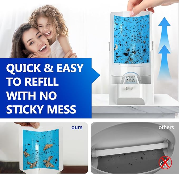 OSVDO 2-Pack Indoor Flying Insect Traps with 8 Refills, UV Light Bug Catcher for Flies, Gnats, Moths, 30-Day Sticky Pads, Silent Fly Catcher for Home