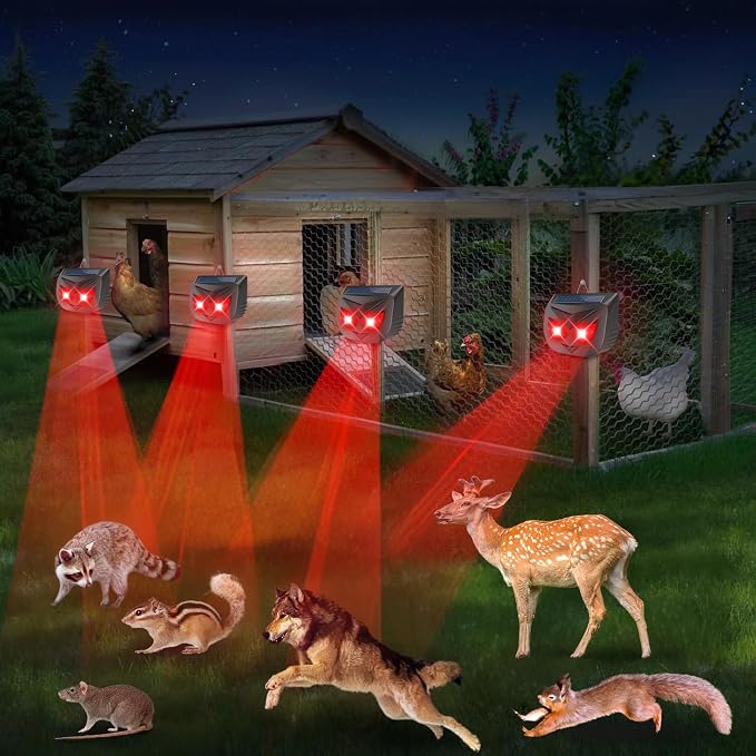 Coyote Deterrent Solar Animal Repellent Outdoor Predator Eyes Animal Deterrent for Deer Fox Skunk Raccoon Predator Light for Chicken Coop Yard Farm,4 Pack