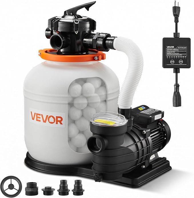 VEVOR FlashPure Sand Filter Pump, 14 in for Above Ground Pool, 0.75 HP 3500 GPH, Swimming Pool Filter System with Timer, 6X Faster Filtration, Media Installed, Leak-Resistant, Ready to Use Out of Box
