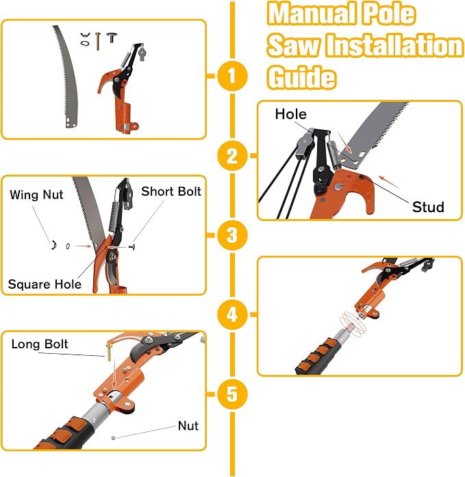 5-24 FT Extendable Manual Pole Saw, Tree Trimming Pruner with Flip & Screw Dual Lock, Adjustable Long Handle High Reach Cutter for Yard & Garden