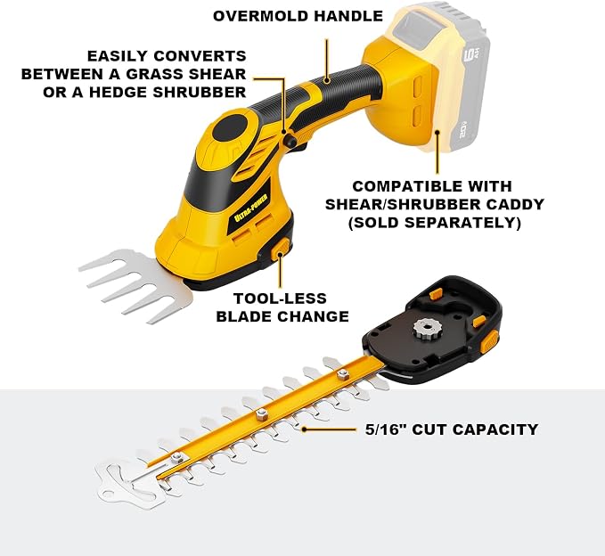 2 in 1 Cordless Hedge Trimmer & Grass Shear, Compactible for DEWALT 20V MAX Battery, 1500RPM Electric Trimmer, Idea for Yard, Garden, Lawn Care(Battery and Charger Not Included)