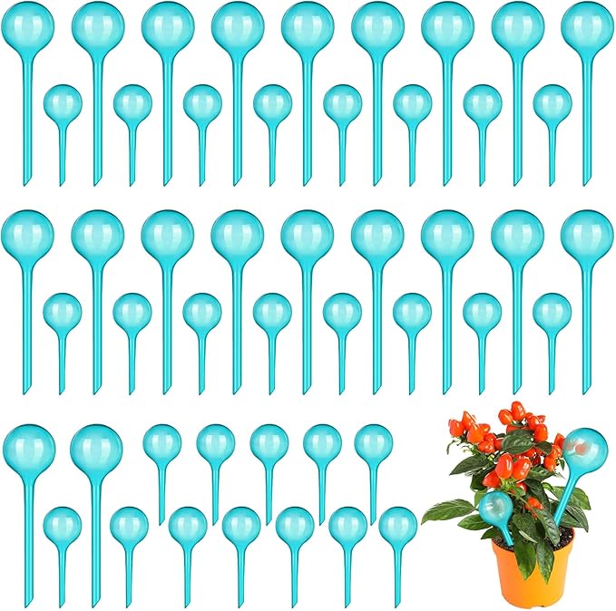 Pinkunn 50 Pcs Plastic Plant Watering Globes Translucency Plant Watering Devices Self Watering Globes Automatic Watering Drip Irrigation Equipment for Plant Garden Indoor Outdoor, 2 Size, Lake Blue