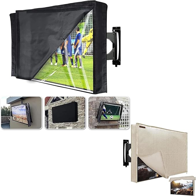HOMEYA Outdoor TV Cover 52-55 Inch with Clear Scratch Resistant Front Flap+Outdoor TV Cover 52-55 Inches, 600D Weatherproof & Waterproof TV Screen Protector, Fits Most TV Mounts Stands with Remote