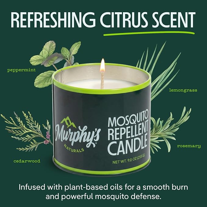 Murphy's Naturals Mosquito Bug Repellent Candle for Outdoor Patio, Citronella & Essential Oils, Soy/Beeswax Blend, 30-Hour Burn Time, 9 oz, 1-Pack