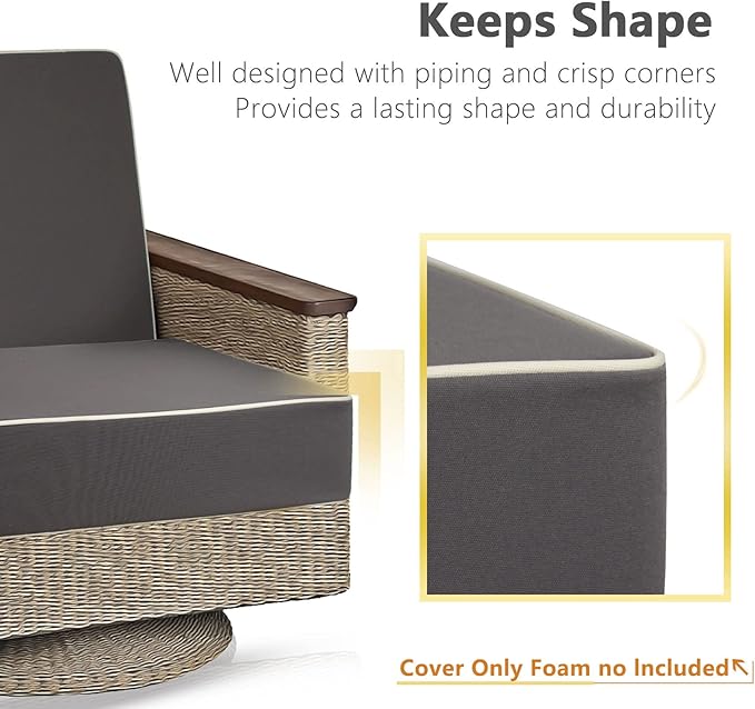 Porch Shield Outdoor Cushion Slipcovers Patio Chair Seat Cushion Covers Set 4 Waterproof Fade Resistant 24 x 22 x 4 inch, Dark Grey