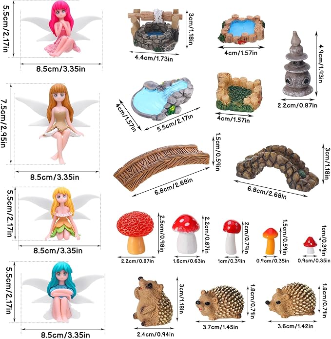 28Pcs Fairy Garden Accessories, Miniature Garden Ornaments Landscape Decorations Mini Fairy Figures Animal Plant Set for Outdoor DIY Terrarium Potted Plants Dollhouse Desk Decor