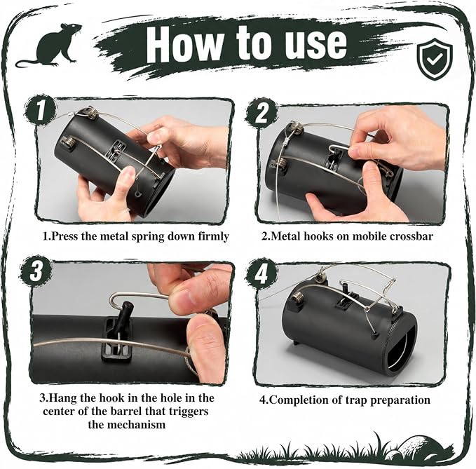 Qualirey 2 Pack Black Hole Gopher Trap with Leash, Tunnel Mole Trap Reusable Vole Traps Outdoor Rodent Control for Yard, Garden, Lawn and Farm, 6.3 x 3.5 Inch