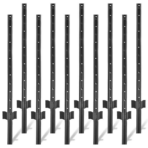 Metal Fence Posts 4 FT Black, 10 Pack Heavy Duty U Posts, No Dig T Posts for Fences Wire Mesh, Perfect for Temporary Fencing, Electric Fence Wire, Corner Anchor