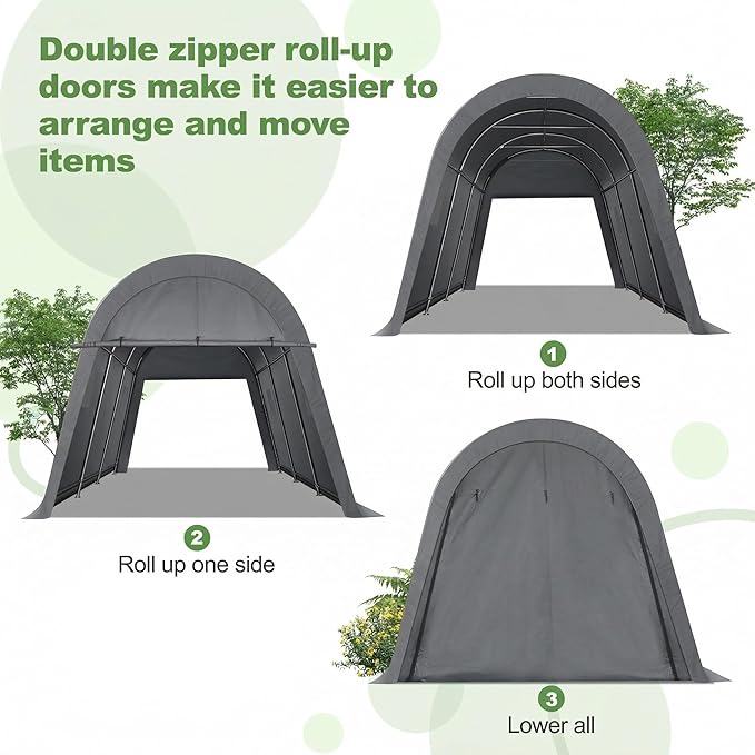 COBIZI Carport Canopy 12x20 Heavy Duty Portable Garage, All-Season Portable Car Ports & Outdoor Storage Shed, Galvanized Frame Vehicle Shelter with Removable Doors and Vents, Gray