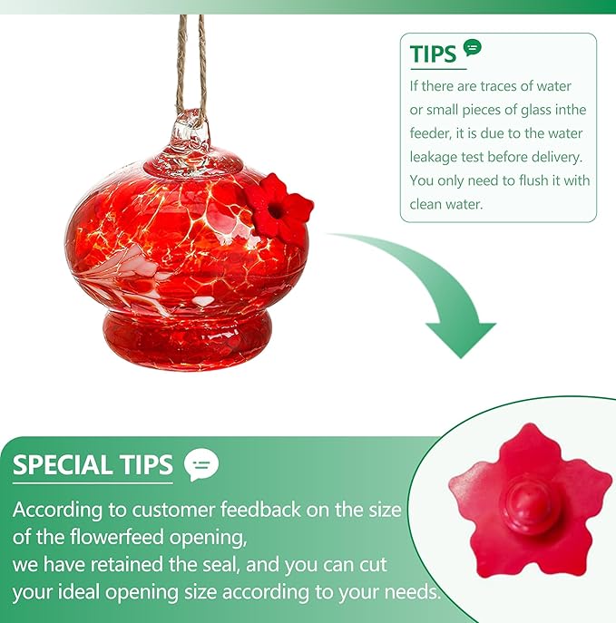 3pcs Blown Glass Hummingbird Feeder Hanging Glass Bird Feeders with Flower Feeding Ports for Window Backyard Garden Outdoor Decor Gifts for Women