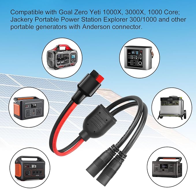 Anderson to DC 8mm Female Adapter Cable 1 to 2 High Power Port to DC8mm Splitter Solar Connector Adapter Y Parallel Cable Compatible with GZ Jackery Andersons Powerpole