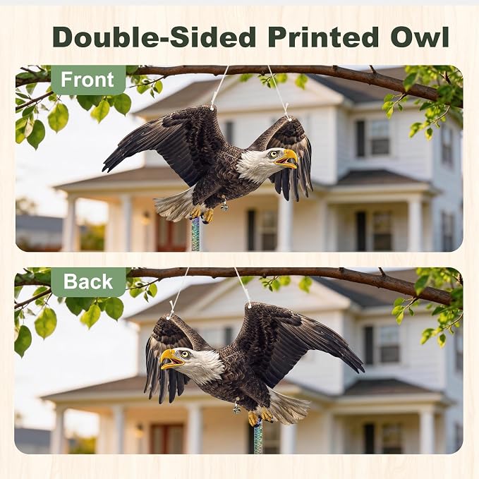 2 Pack Eagle to Scare Pigeon Woodpecker Animals Away, Outdoor Hanging Plastic Fake Eagle Scarer with Reflective Tape for Keep Animals Away from Contryard Patio Yard Porch Balcony Window